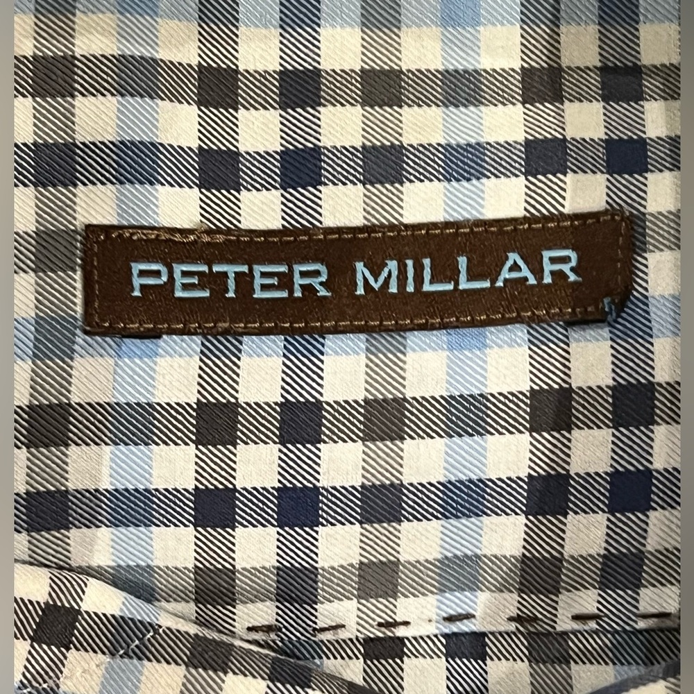 Peter‎ Millar Men's Medium Black Light Blue Plaid Button Down Long Sleeve Shirt - Picture 5 of 10